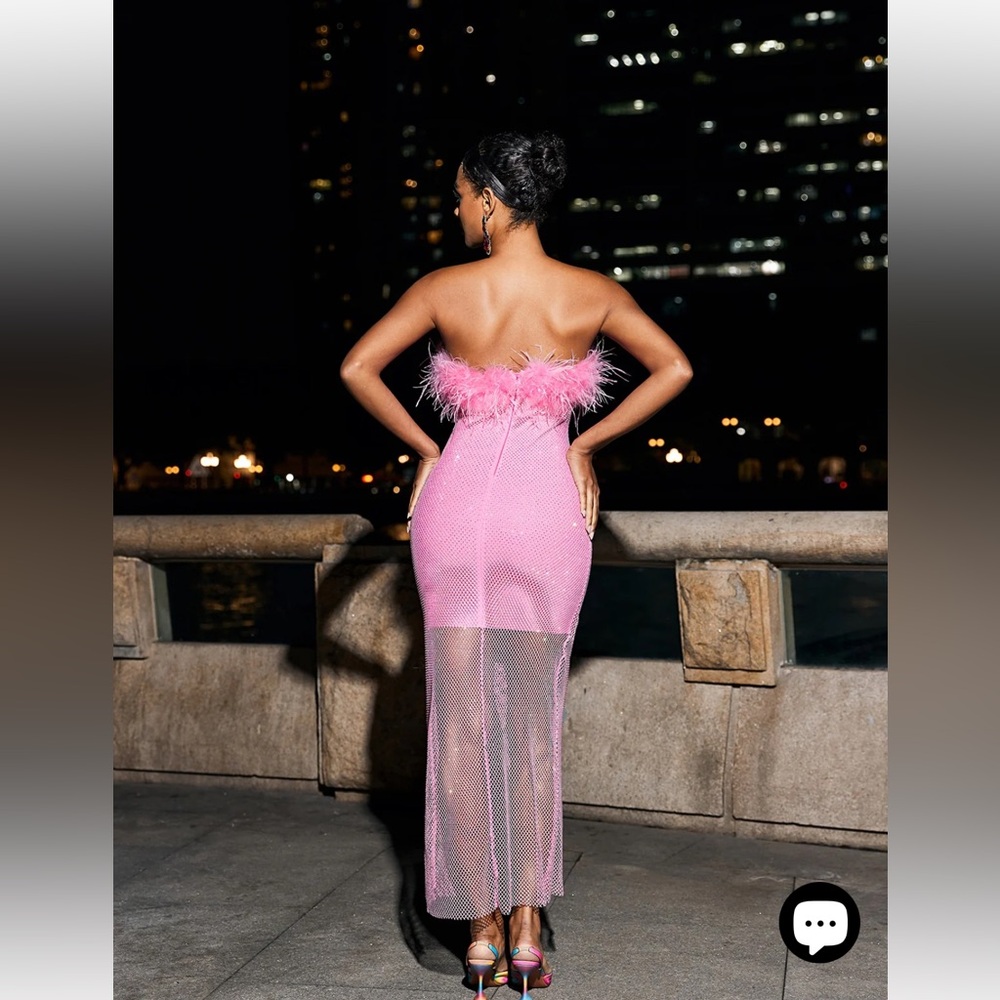 Mewmews Barbie Mesh Rhinestone Maxi Bandage Dress In Hot Pink - Picture 3 of 8